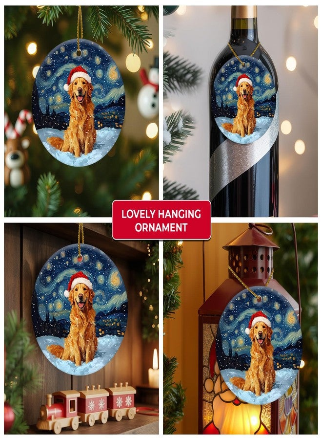 GENANY Golden Retriever Christmas Ornament, Starry Night Hanging Ornaments 2025, Glossy Printed Ceramic Keepsake,Christmas for Women Men Pet Lover, Dog Tree Decorations - Image 5